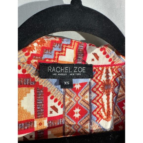 Rachel Zoe Top Womens XS Red Aztec Western Oversized Button Flowy Boho Bohemian - Picture 2 of 8